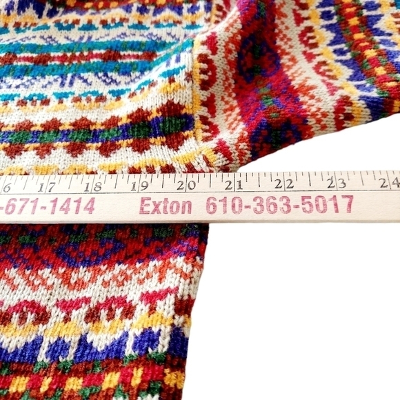 Vintage Sweater Tunic Turtleneck Medium 1990s Aztec Design Made In Hong Kong Y2K - Picture 9 of 10